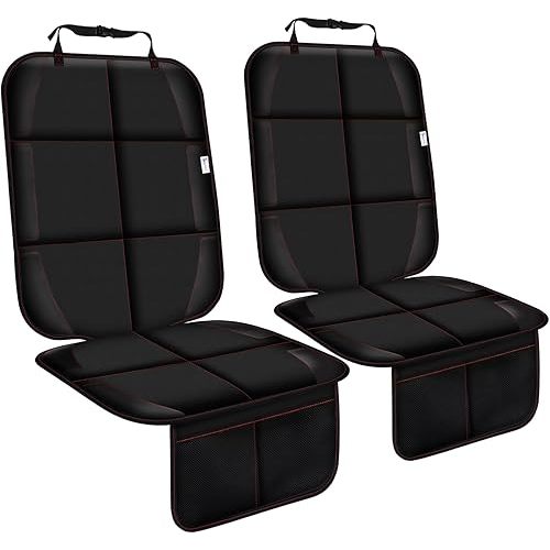Car Seat Protector, Non-Slip Rubber Padded Backing Seat Protector for Child Seats, Waterproof Thickest Padding Car Seat Protector Under Baby Seat - No Imprint (Red-2pcs)