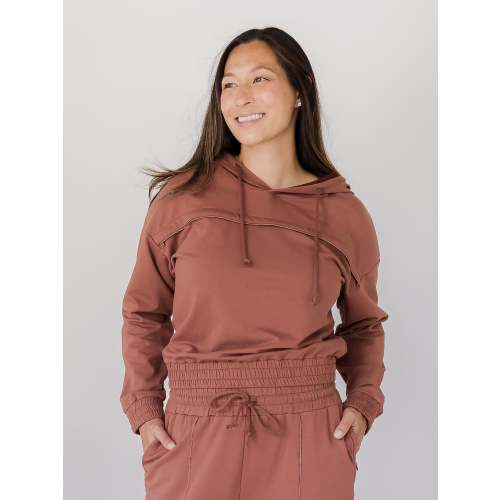 Mila Cropped Nursing Hoodie | Redwood