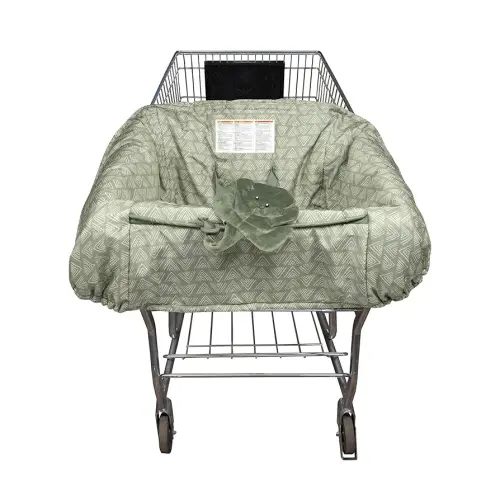 Boppy Shopping Cart Cover, Green Leaf, Cart Cover for Babies with Soft 360-Degree Coverage, Safety Harness, and SlideLine Toy Tether with Plush Green Leaf Included, 6mo+