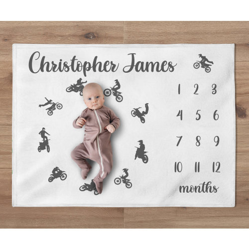 Motocross Milestone Blanket, Custom Dirt Bike Boy Milestone Blanket, Motocross Nursery, Motorcycle Milestone Blanket, Baby Shower Gift