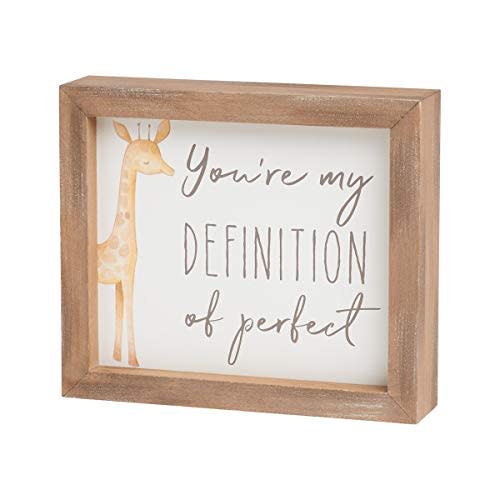 Wood Framed Box Sign for Kids, Baby Room Child's Decor (Giraffe Perfect) | Wooden Standing or Hanging Box Sign with Baby Giraffe for New Baby Home Decor
