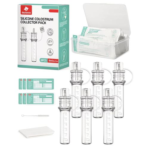 dearlomum Colostrum Collector Kit Breast Milk Collector 6ml/6pcs,Reusable, Heat & Freezer Resistant, BPA-Free, with Cotton Cloth Wipe, Storage Case, Cleaning Brush