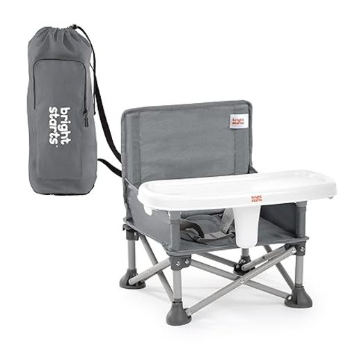 Bright Starts Pop ‘N Sit Portable Booster Seat, 3-in-1 Floor Seat, Travel High Chair & Toddler Booster with Feeding Tray, Indoor/Outdoor, Grey, 6 Months–3 Years