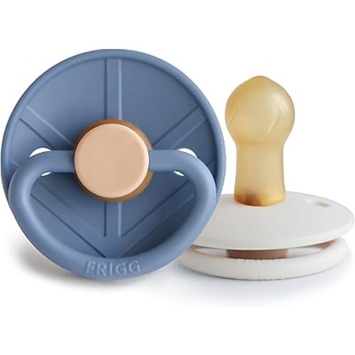 FRIGG Little Viking Natural Rubber Baby Pacifier 2-Pack | Made in Denmark | BPA-Free (Ocean View/Cream, 0-6 Months)