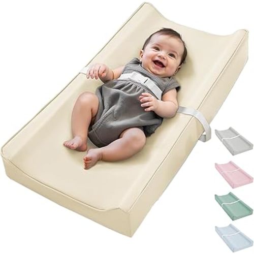 Vegan Leather Waterproof Baby Changing Pad - Wipeable, Extra Thick & Portable & Non-Slip Diaper Mat for Dresser, Crib, Travel | Soft & Safe (White)