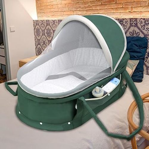 Baby Baby Travel Bassinet Portable Bassinet for Baby Portable Baby Bed Travel Mini Baby Cribs Co Sleeper for Baby in Bed with 2 in 1 Canopy for Newborn-Green