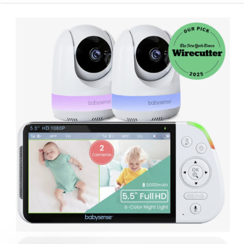 Babysense Max View: Video Baby Monitor with 2 Cameras, Split Screen, Non Wifi, Night Light & Sound Machine