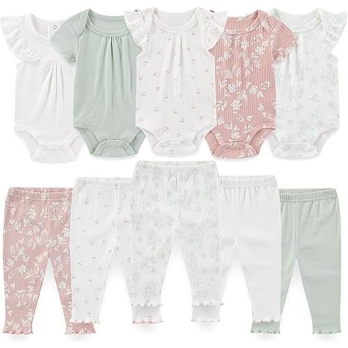 Baby Boy Girl 10 Piece Combined Type Clothing Set Cotton Baby Bodysuits and Pants Set Home Outdoor Infant Clothes