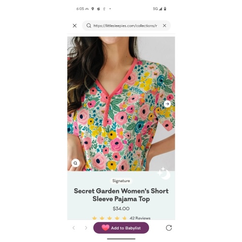Secret Garden Women's Short Sleeve Pajama Top - Little Sleepies