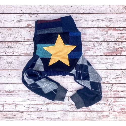 Upcycled Wool Diaper Cover Longies: Patchwork Star Appliqué, Size Large