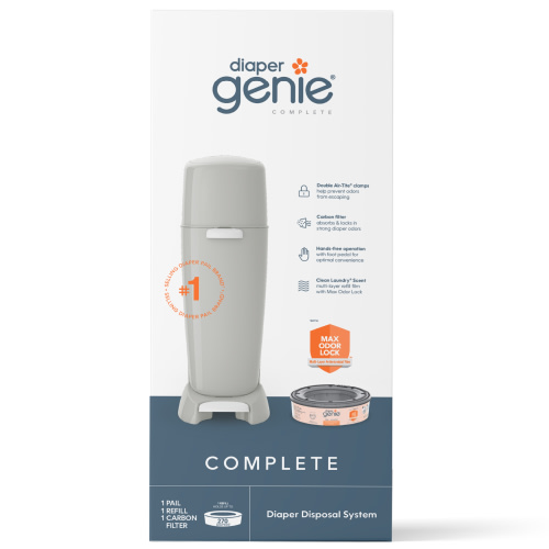 Diaper Genie Complete Pail (Gray) with Odor Control, Includes 1 Diaper Trash Can, 1 Refill, 1 Filter