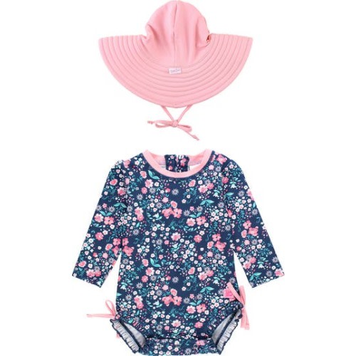 Moonlit Meadow One-Piece Rashguard Swimsuit & Hat Set