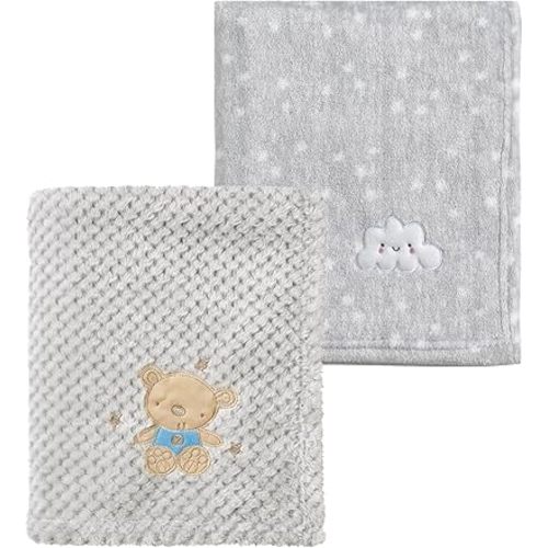 CREVENT 2Pcs 30''X40'' Cute Cozy Fluffy Warm Baby Blankets for Infants Toddlers' Bedding Crib Cot Stroller - Grey Cloud + Baby Bear