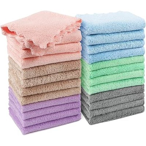 HOMEXCEL Baby Washcloths 24 Pack, Microfiber Coral Fleece Baby Bath Face Towels, Extra Absorbent and Soft Wash Cloths for Newborn, Infant, and Toddlers, Baby Boy Girl Washcloth for Face and Body 7x9