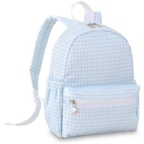 Toddler Backpack for Girls or Boys Ages 2-4, 12” H Kids Preschool Gingham Bookbag, School Bag for Daycare Kindergarten Travel(Blue Gingham)