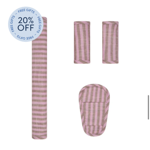 Mocha Stripe Linen Pram Harness Cover Set