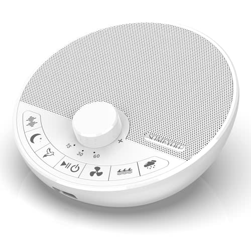 Someyou Portable White Noise Sound Machine with 18 Sleep Sounds, Battery Powered Bluetooth Function Knob Volume Control Sleep Timer, Travel White Noise Machine for Sleeping Adults Baby(White)