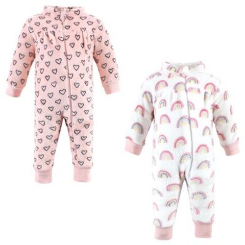 Hudson Baby Infant Girl Plush Jumpsuits, Modern Rainbow, 3-6 Months