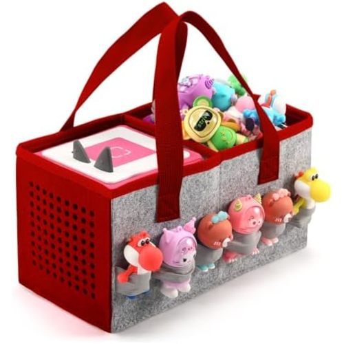 Carrying Case for Toniebox Starter Set and Tonies Figurines, Travel Felt Cloth Musical Toy Folding Bag for Toniebox 2 & Accessories (Red)