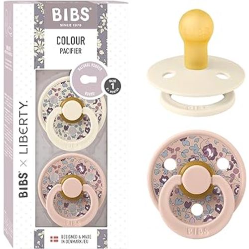 BIBS Liberty Pacifier | 2 Colour Natural Rubber Latex Soothers | BPA Free Dummy Pacifier | Round Nipple | Designed & Made in Denmark | Eloise Blush