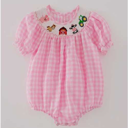 Classic Pink Gingham Girl’s Down on the Farm Bubble Outfit