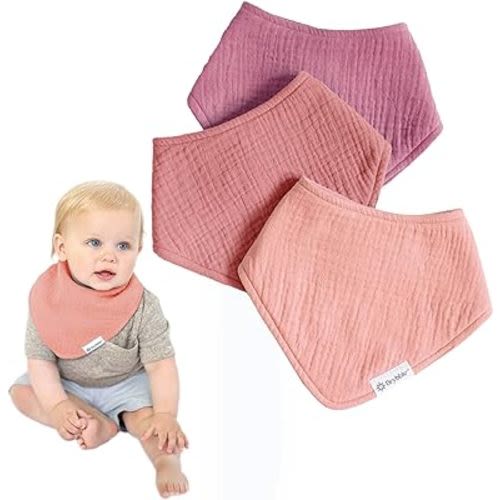 Drybble Waterproof Muslin Bandana Baby Bibs - 100% Organic Cotton Exterior - Ultra Absorbent 4 Layers for Drooling & Teething