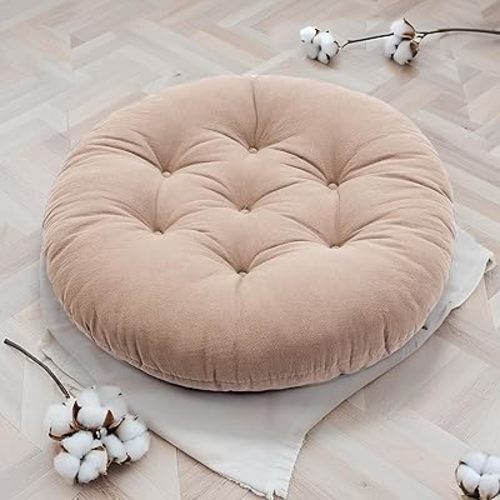 ZonLi Floor Pillows Round Large Seating for Adults,Tufted Accents Floor Cushions for Living Room Tatami, Khaki, 22x22 Inch