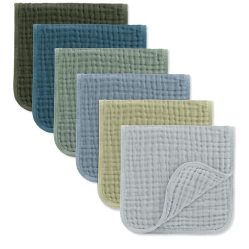 Comfy Cubs Muslin Burp Cloths 20" x 10", Pack of 6 - Large, 6-Layer, Ultra Absorbent 100% Cotton for Baby Drool and Messes - Soft, Safe & Gentle Baby Burp Cloths Set for Boys & Girls - Multi Boy