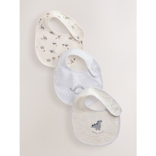 Grey Dinosaur Baby Bibs 3 Pack