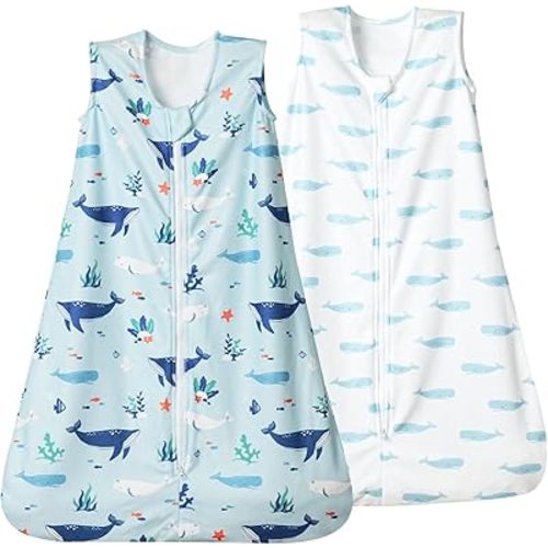 david's kids Micro Fleece Baby Sleep Sack 0-6 Months, Soft Warm Baby Wearable Blankets with 2-Way Zipper, 2 Pack Comfy Sleeping Bags for Infant Newborn Boys Girls Neutral, Small Size, Ocean Animal