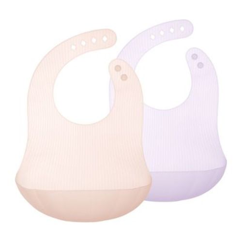 Olababy Fold N Go Silicone Bib with Travel Case - Coral/Lilac (2PK)