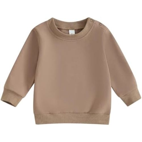 Toddler Baby Boy Girl Long Sleeve Crewneck Pullover Sweatshirt Sweater Outfits Solid Color Casual Clothes