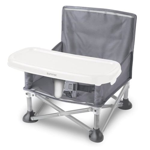 Summer Infant Pop 'N Sit Portable Booster Chair, Floor Seat, Indoor/Outdoor Use, Compact Fold, Grey, 6 Mos - 3 Yrs - Gray