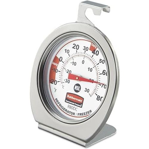 Rubbermaid Thermometer, Classic Large Mechanical Dial, Chrome, Extreme Temperature Range for use in Refrigerator/Freezer/Cooler/Fridge