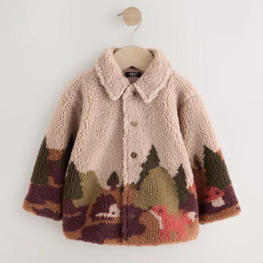 Neutral Scenic Print Borg Fleece Shacket (3-6M)