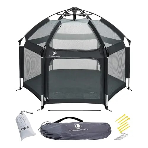 POP 'N GO PLAYPEN - Indoor & Outdoor Baby Playpen for Babies and Toddlers - Baby Beach Tent, Foldable, Portable W/Canopy, Travel Bag, & Mosquito Net - Pop Up Pack and Play Tent (Black)