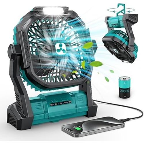 Portable Fan Rechargeable, 20000mAh Cordless Battery Powered Fan with LED Lantern, USB C Battery Operated for Travel Bedroom Home Camping Tent Office Beach Desk Fishing Table