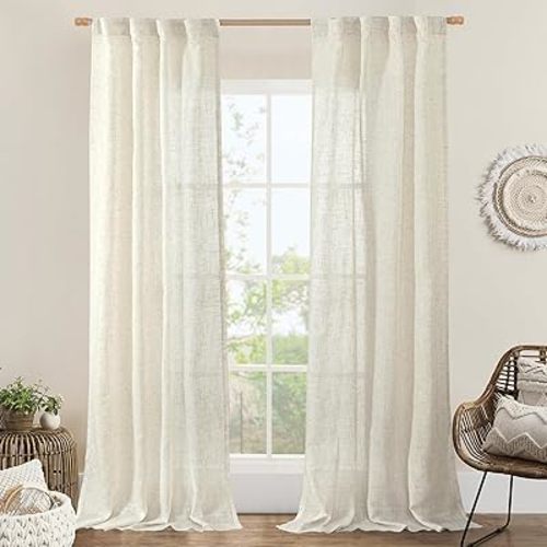 Natural Linen Boho Curtains 84 inch Length for Bedroom 2 Panels