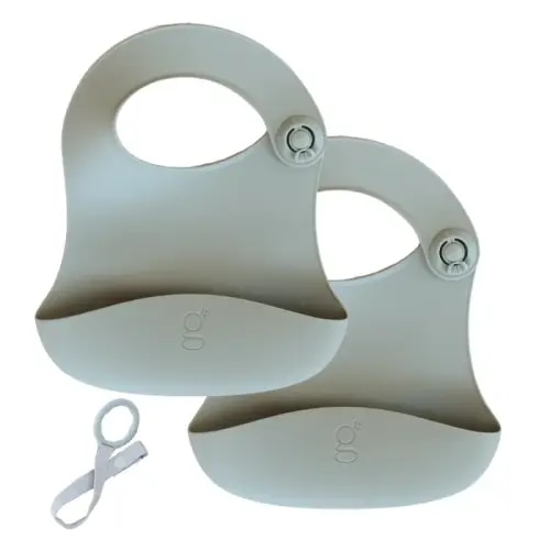 Gigi Toddler Kit - 2pc Sage Silicone Bib + Sage Accessory Teether | Baby Bunting AU
