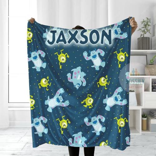 Personalized Monsters Inc Blanket, Custom Name Pixar Monsters University Baby Blanket, Sully Mike Wazowski Baby Blanket Kids blanket