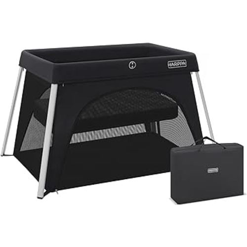 Harppa Baby 5 in 1 Pack and Play, Baby Bassinet Bedside Crib with Detachable Mattress (Deep Black)