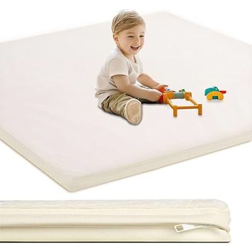 Baby Play Mat for Floor,1.3"Thick Padded Foam 50x50 playpen mat, Soft Velvet&Non-Slip Leather,Removable&Washable Cover,Nursery Rug for Baby Crawling,Toddlers,Infants,kids,Yoga,Tatami,Beige