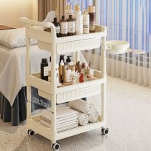 Beige Bedside Portable Diaper Station with 3 Storage Shelves / Wheels - 2