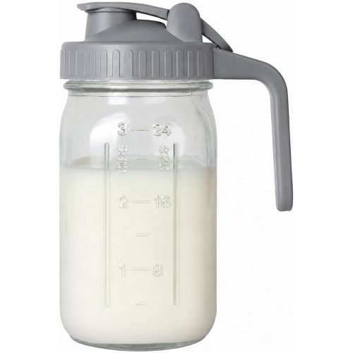 OneDream Breast Milk Pitcher 32oz Glass Pitcher with Lid, Formula Pitcher Leak Proof Drip-Free Spout, Wide Mouth Mason Jar Pitcher for Easy Pouring, Dishwasher Safe Breastmilk Storage Pitcher
