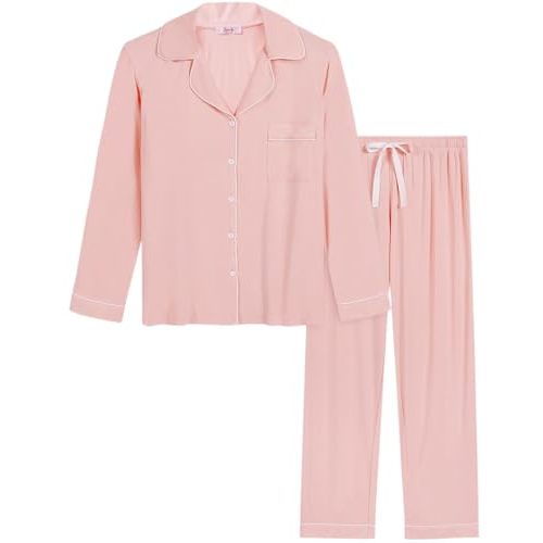 Joyaria Womens Bamboo Viscose Pajama Sets Long Sleeve Button Down Cooling Sleepwear Soft Comfortable Pj Pants Set for Women