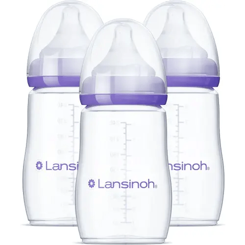 Lansinoh Anti-Colic Baby Bottles for Breastfeeding Babies, 8 Ounces, 3 Count, Includes 3 Medium Flow Nipples, Size M