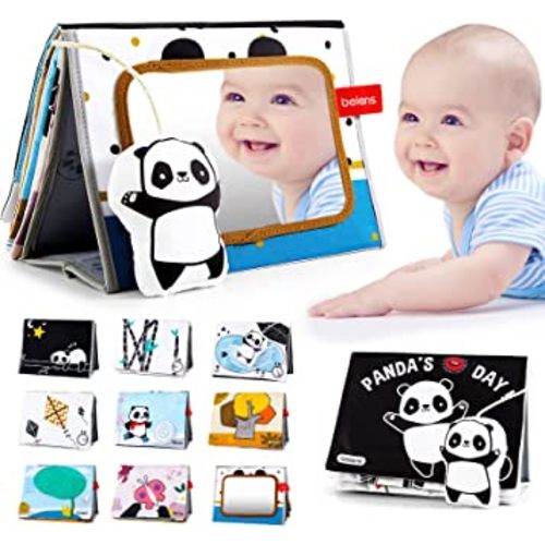 beiens Tummy Time Toys, Soft Crinkle Cloth Books 0-6-12 Months, Fun High Contrast Baby Black and White Toys, Safe Montessori Early Educational Stimulation Toys and Gifts for Newborn Infants Toddlers
