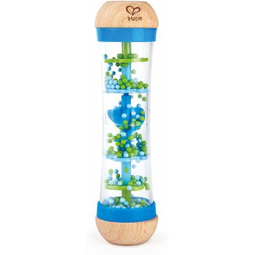 Hape Beaded Raindrops | Mini Wooden Musical Shake & Rattle Rainmaker Toy, Blue, Model Number: E0328B
