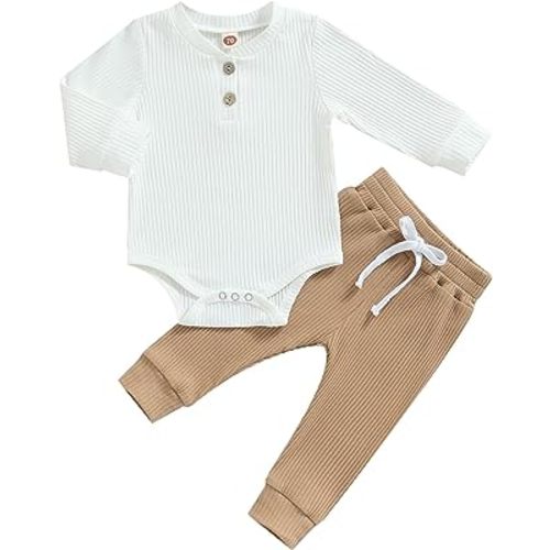 Newborn Baby Boy Girl Clothes Ribbed Knitted Long Sleeve Romper Pants Solid Cotton Infant Fall Winter Outfits 2Pcs