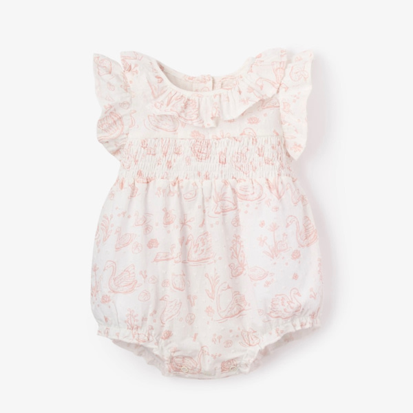 Swan Toile Swiss Dot Bubble 6-9M